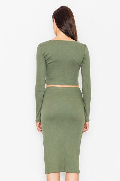 Figl Elegant set for women, consisting of a cropped top and olive green skirt M484, size L/XL