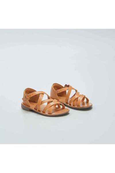 KİABİ Plain sandals with crossover straps BROWN