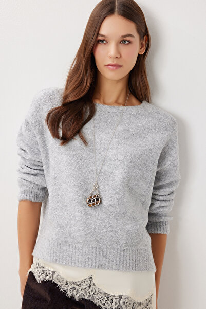 Lovelyİstanbul Soft Textured Knitwear Sweater Lci0047 Gray