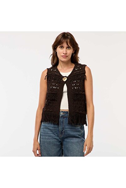 KİABİ Fringed Sleeveless Vest BROWN