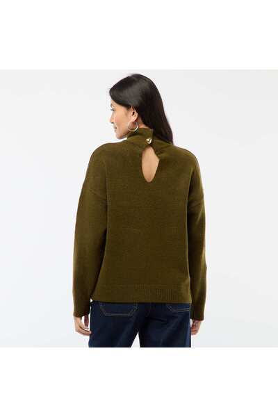 KİABİ Soft Sweater with Jeweled Back Slit KHAKI