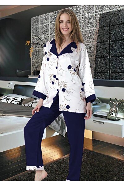 Nice Model Floral Satin Pajama Set Women Button Down Long Sleeve Two Piece Sleepwear Loungewear Nightwear