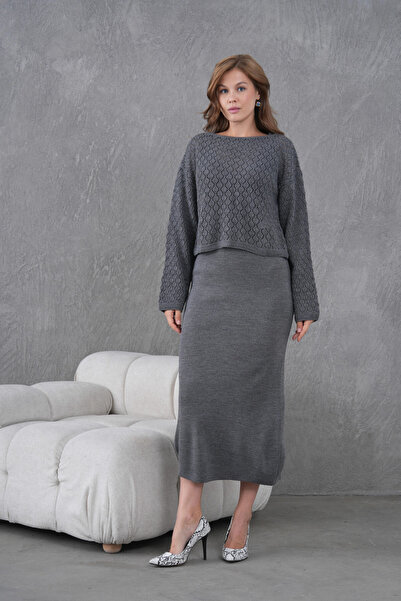 Park Karon Women's Boat Neck Knit Detail Blouse Dress Two-Piece Trko Set