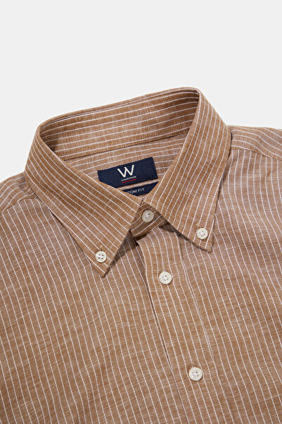 W Collection Brown Long Sleeve Striped Cotton/Linen Shirt