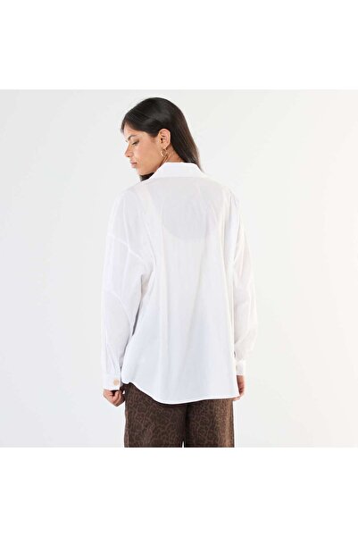 KİABİ Oversized Shirt with Decorative Buttons WHITE