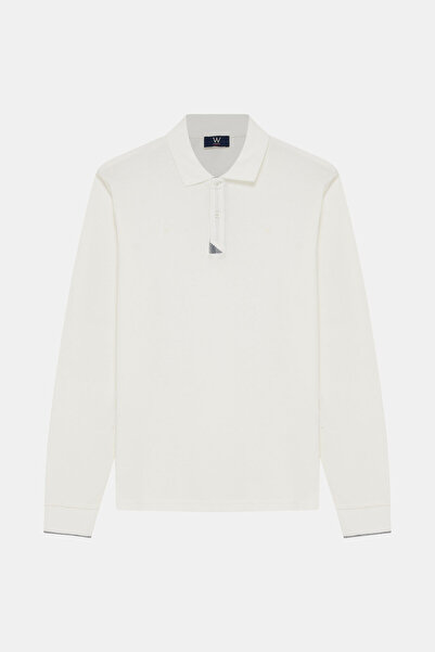 W Collection BEYAZ POLO YAKA UZUN KOLLU SWEATSHİRT