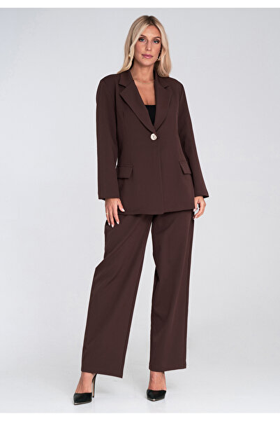 Figl Costum larg pentru femei - Costum pentru femei cu pantaloni largi - Maro...