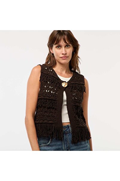 KİABİ Fringed Sleeveless Vest BROWN