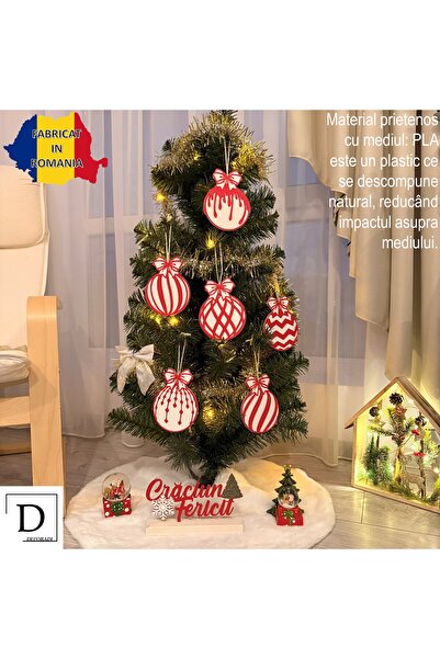 DECORADI Set of 6 Christmas tree ornaments, White/Red, diameter 9 cm, Christmas Gift, 3D Printed