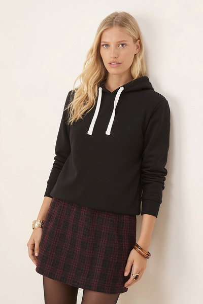 armonika Kadın Siyah İçi Şardonlu Kapüşonlu Sweatshirt ARM-26K135014