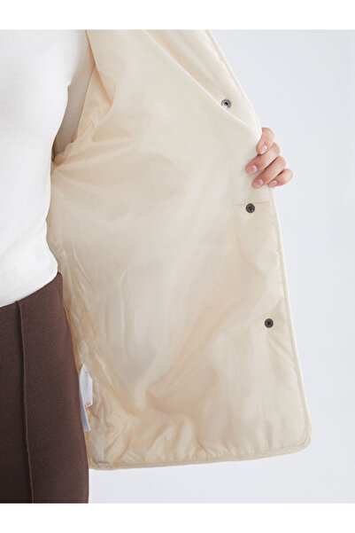 LC Waikiki Modest Beige cu glugă supradimensionat Palton Teddy pentru femei