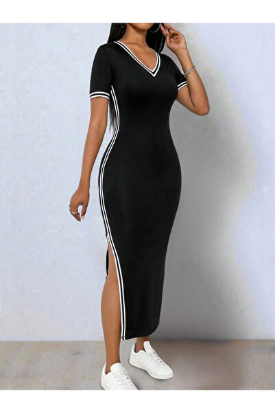 KentselBazaar Γυναικείο κοντομάνικο φόρεμα με λαιμόκοψη V με σχισμή από βισκό...