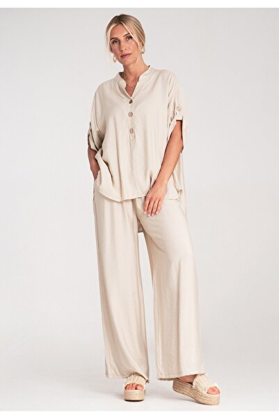 Figl Blouse and pants set - Two-piece set for women - Beige M1220 size S/M