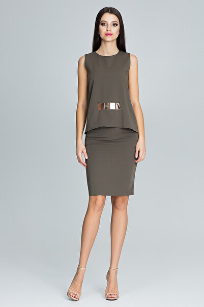 Figl Elegant women's set - sleeveless blouse - fitted skirt - olive M584 size XL