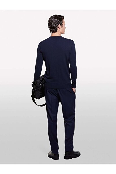 Sisley Ανδρικό πουλόβερ με λαιμόκοψη από κασμίρ, μπλε ναυτικό πουλόβερ - 325A102HS1B17