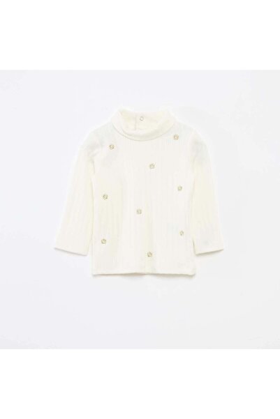 KİABİ Ribbed Knit Undershirt with Decorative Cotton Flowers WHITE