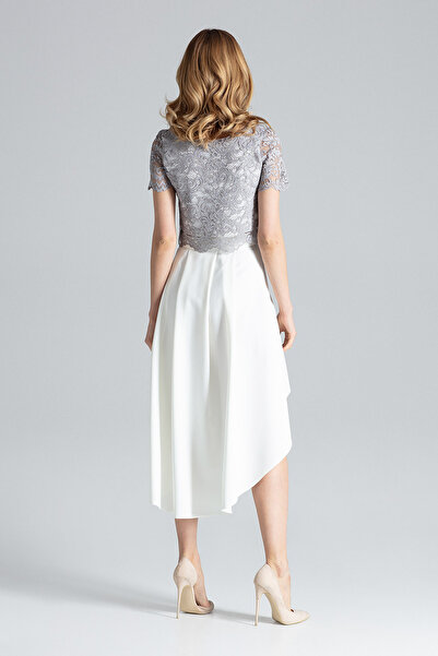 Figl Blouse and skirt set - lace top - asymmetric skirt - ecru gray M641 size S