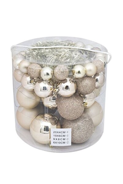AB HOMES Christmas Bauble Set, Beige Matte/Shiny/Glitter, 4–6–8–10 cm, 54 pcs, Elegant Tree De