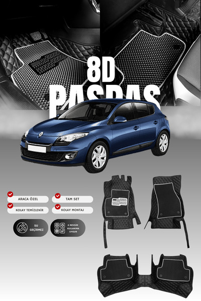 stiloto دواسة سيارة جلدية لرينو ميجان 3 (2009-2016) 8D |   حماية كاملة، قص مخ...
