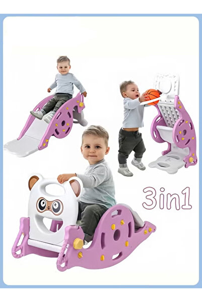 Generic Adjustable Baby Slide,3-in-1 Kids Portable Slide Rocking Horse Toy with Basketball Hoop, Foldable