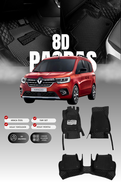 stiloto Renault Kangoo (2022 ve sonrası) 8D Deri Havuzlu Oto Paspas | Tam Kor...