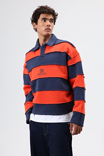 VAMOSCLO Оверсайз-светр з принтом і смужками, темно-синій