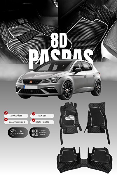 stiloto Seat Leon (2012-2020) 8D Deri Havuzlu Oto Paspas | Tam Koruma,Araca Ö...