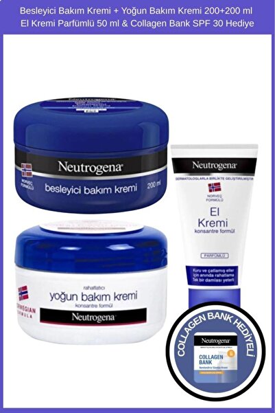 Neutrogena Besleyici Bakım Kremi + Yoğun Bakım Kremi 200+200 ml + El Kremi Pa...