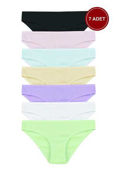 koza iç giyim Women's 7-Piece Ribbed Cotton Ribbed Panties