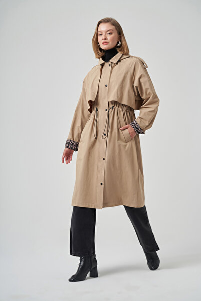 Nuss Hood and Lining Detail Cap Trench Coat Jacket 6033 Camel