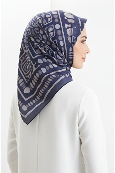 sefamerve Κασκόλ με σχέδιο κεχριμπαρένιο 70326-07 Navy Blue Mink