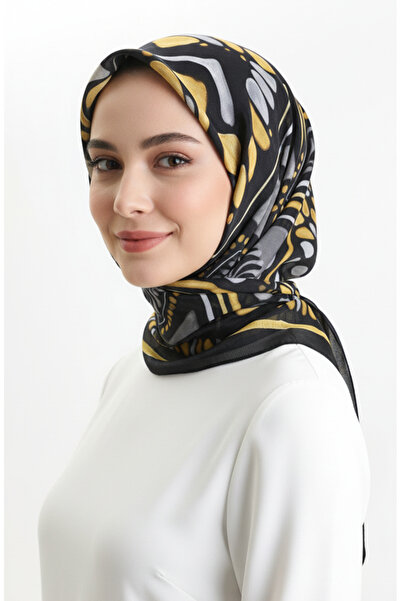 sefamerve Κασκόλ με σχέδιο κεχριμπαρένιο 70326-09 Μαύρο Κίτρινο