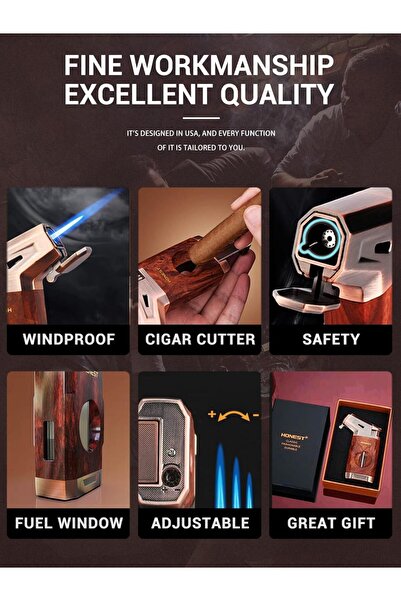 Honest Butane Torch Lighter with V Cutter, Windproof Jet Flame Refillable Lighter