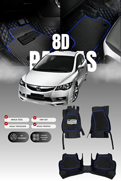 stiloto Honda Civic FD6 (2006-2011) 8D Deri Havuzlu Oto Paspas | Tam Koruma,A...
