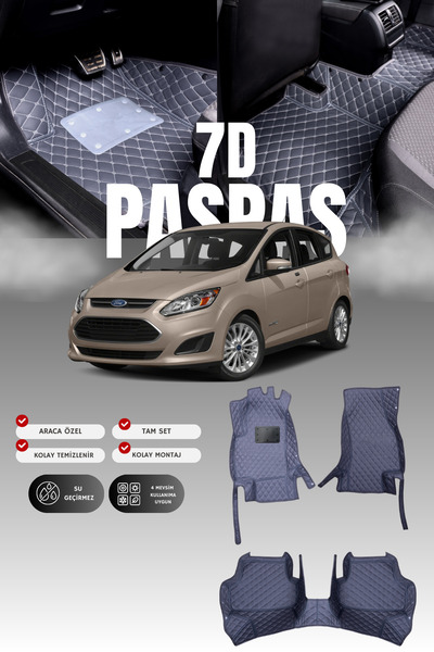 stiloto سجادة أرضية جلدية للسيارة فورد سي-ماكس (2010-2019) بتصميم حوض سباحة 7...