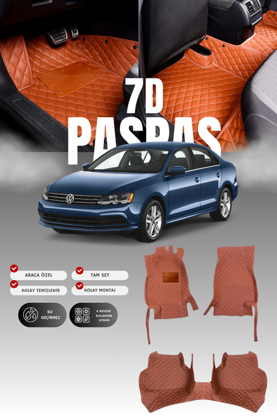 stiloto Volkswagen Jetta (2011-2018) 7D Deri Havuzlu Oto Paspas | Tam Korum,A...