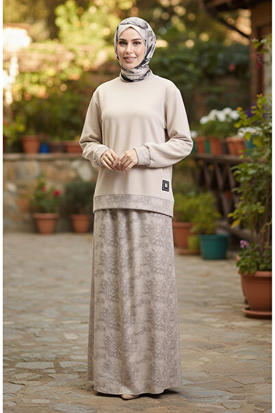 sefamerve Σετ Τσαμιράκια (Χιτζάμπα) με υφασμάτινο σχέδιο Premium 0218-02 Μπεζ