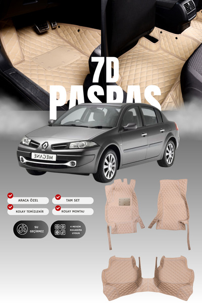 stiloto Renault Megane 2 (2003-2009) 7D Deri Havuzlu Oto Paspas | Tam Koruma,...