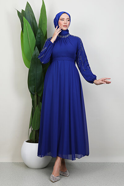 Lamia Giyim Semra Tesettür Elbise Gece Mavi