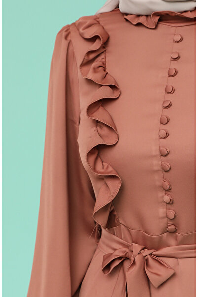 sefamerve Ruffled Modest Evening Dress 4873-03 Onion Peel