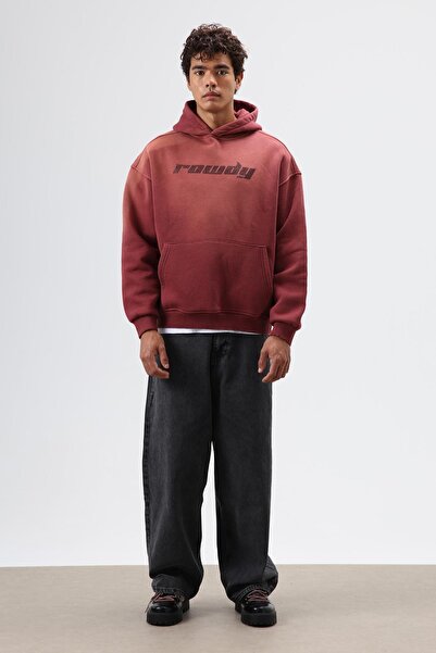 VAMOSCLO Oversized Printed Washable Hoodie Burgundy