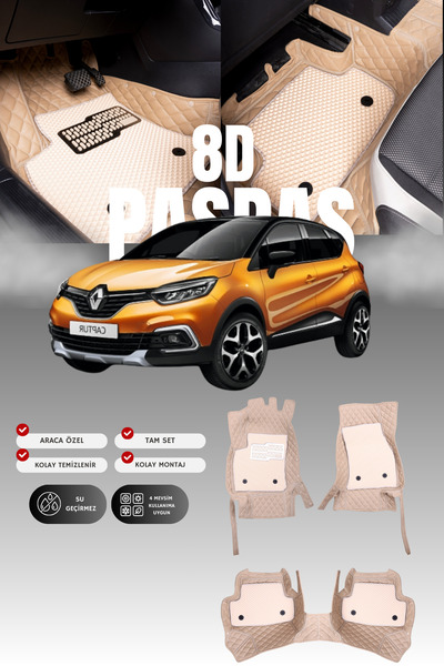 stiloto سجادة أرضية جلدية للسيارة رينو كابتشر (2013-2019) 8D |   حماية كاملة،...