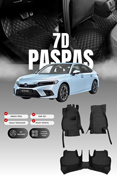 stiloto Honda Civic FE1 (2021 ve sonrası) 7D Deri Havuzlu Oto Paspas | Tam Ko...