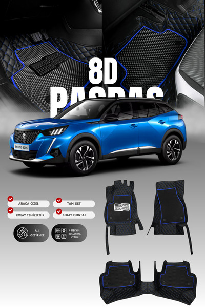stiloto Peugeot 2008 (2019 ve sonrası) 8D Deri Havuzlu Oto Paspas | Tam Korum...