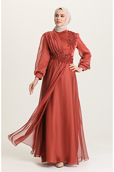 sefamerve Beaded Evening Dress 4866-03 Tile