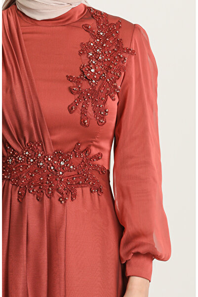 sefamerve Beaded Evening Dress 4866-03 Tile