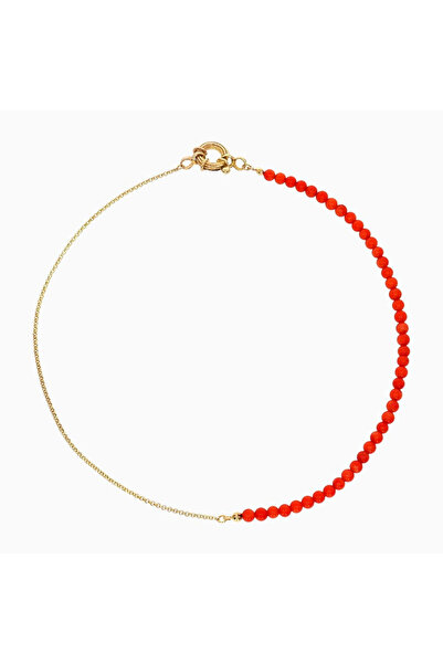 HANNY 4 mm orange coral choker necklace made of 925 silver plated with 24K gold