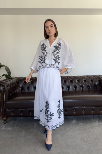 MAGARDE Begonvil - Set cu fustă tip kimono - ALB