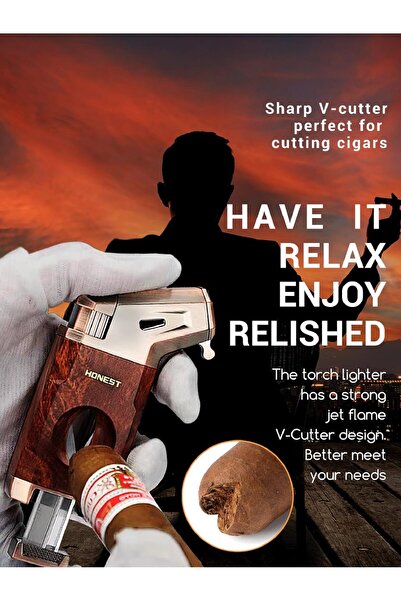 Honest Butane Torch Lighter with V Cutter, Windproof Jet Flame Refillable Lighter