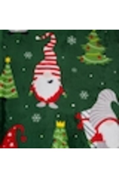 Tessari Christmas Decorative Velvet Throw Blanket Green with Gnome Figures 200 x 150 cm